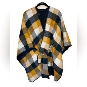 Ann Taylor Factory Plaid Cape in Mustard and Black